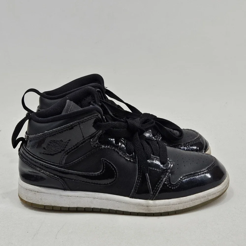 Jordan Air Jordan 1 Mid Kids 2Y Black Patent Leather DV1339-004 Sneakers Shoes